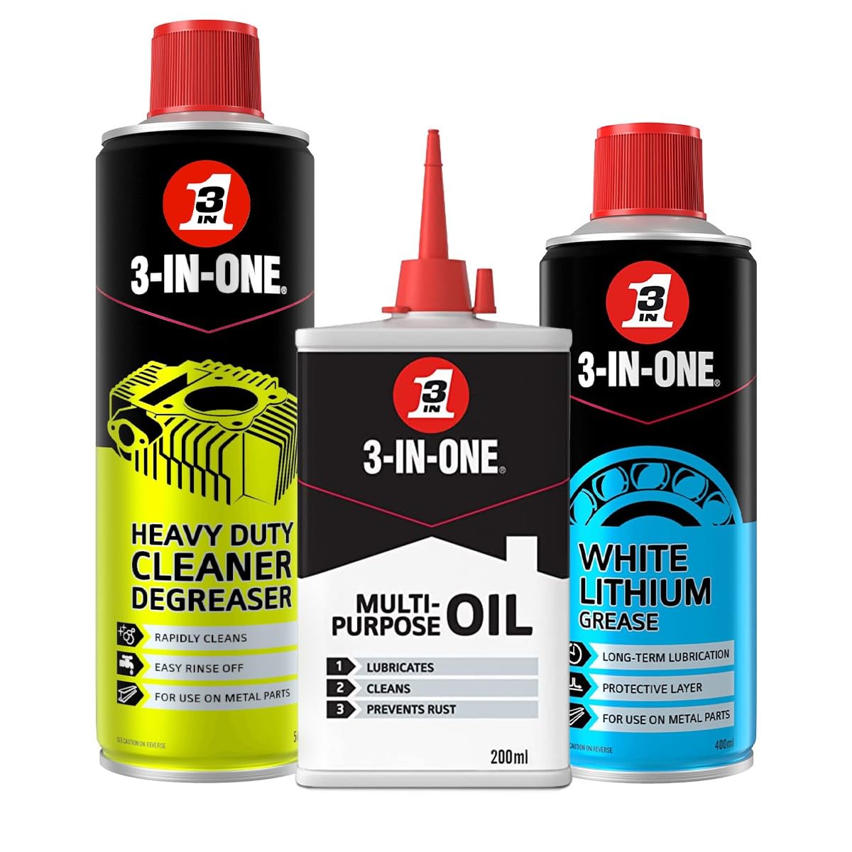 Leisure Bundle - Multipurpose Drip Oil, White Lithium Grease Spray and Heavy Duty Cleaner Degreaser Spray
