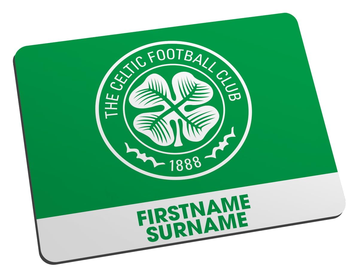 Personalised Mouse Mat for Celtic fans, featuring club crest, great for football supporters, fabric top, non slip mouse pad 5mm thick