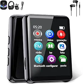 MP3 Player Bluetooth MP3 Multifuncional de Música com 1,8 Polegadas Tela Táctil, Alto-falante Embutido, Rádio FM, Gravação de Voz e Reprodução de Vídeo