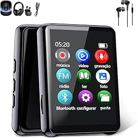 MP3 Player Bluetooth MP3 Multifuncional de Música com 1,8 Polegadas Tela Táctil, Alto-falante Embutido, Rádio FM, Gravação de Voz e Reprodução de Vídeo