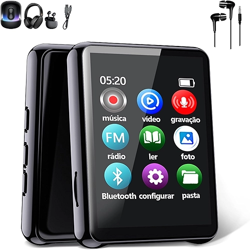 MP3 Player Multifuncional Portátil Bluetooth, Tela 4.3cm, Rádio FM, Gravador de Voz, com Fones de Ouvido