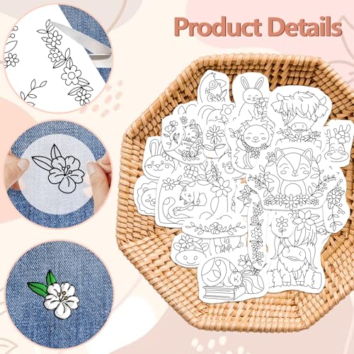 peacoblue Water Soluble Embroidery Patterns for Beginners 4 Sheets Animals Wearing Flowers with 37pcs Patterns - Image 3