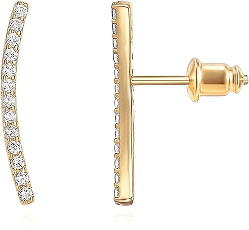 PAVOI Aretes Trepadores con Tachuelas Chapados en Oro de 14K con Circonita Cúbica para Mujeres - Aretes de Moda Trepadores de Flecha con Diamantes