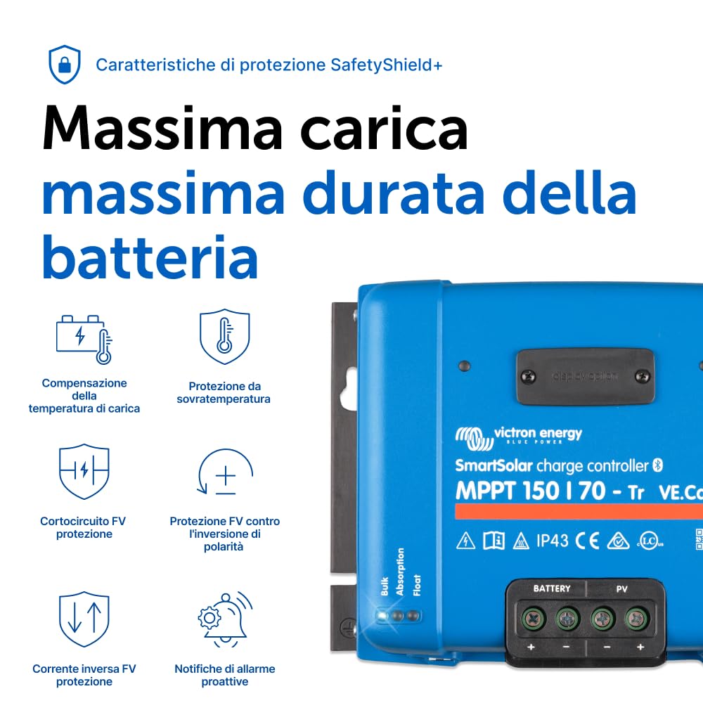 Victron Energy SmartSolar MPPT Tr VE.Can 150V 70 amp 12/24/36/48-Volt Regolatore di Carica Solare (Bluetooth)