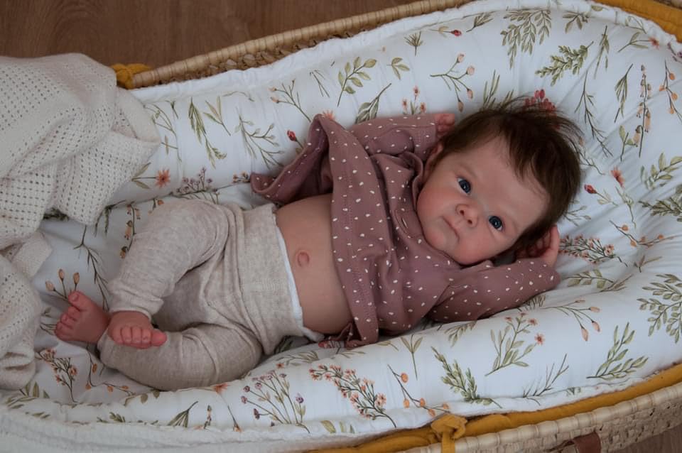 Anano Gewicht Reborn Baby Vollsilikon Lebensecht Mädchen 45 cm Reborn Baby Puppe Realistische Babypuppe Sammlerpuppe Mit Lebensechten Details & Vollständigem Zubehör (Lila Hemd+Hose) – Bild 5