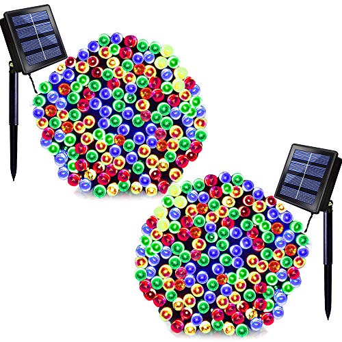 SOLARBABY Solar-Weihnachtslichter, 21,9 m, 200 LEDs, wasserdicht, für den Außenbereich, Dekoration, Beleuchtung für Weihnachten, Hochzeit, Urlaub, Party, mehrfarbig, 2 Stück Cover
