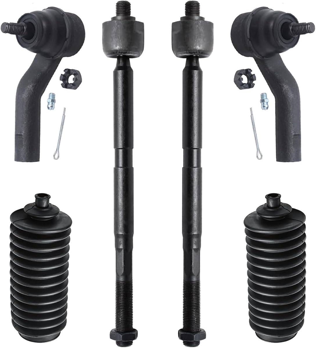 Detroit Axle - Front 6pc Tie Rods Kit for 12-18 Ford Focus, 13-18 Escape | 2013-2018 C-Max, 2014-2018 Transit Connect, 4 Inner Outer Tie Rods 2 Boots 2013 2014 2015 2016 2017 2018 Replacement