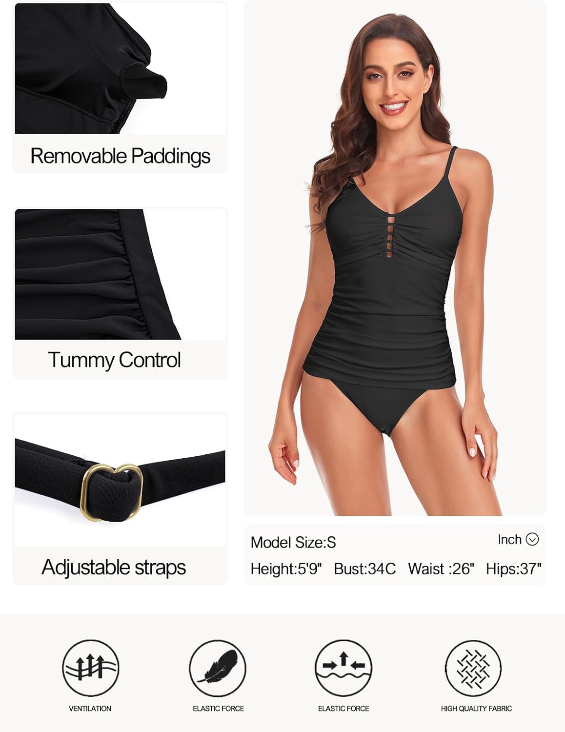 Ocean Blues Women's Retro Tankini Swimsuit Shirring Tummy Control Tankini Top Only - Image 5