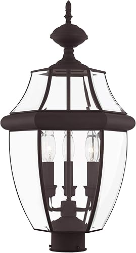 Livex Lighting 2354-07 Monterey - Cabezal de poste de latón macizo con acabado de bronce para exteriores con vidrio biselado transparente