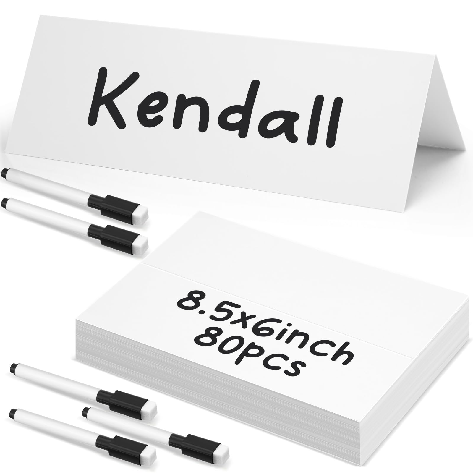 Seajan White 85 Pcs Dry Erase Tent Cards with 5 Black Markers Reusable Name Cards Classroom Table Name Sign School Tents Dry Erase Table Sign for Classroom Workplace Wedding (8.5" X 6")