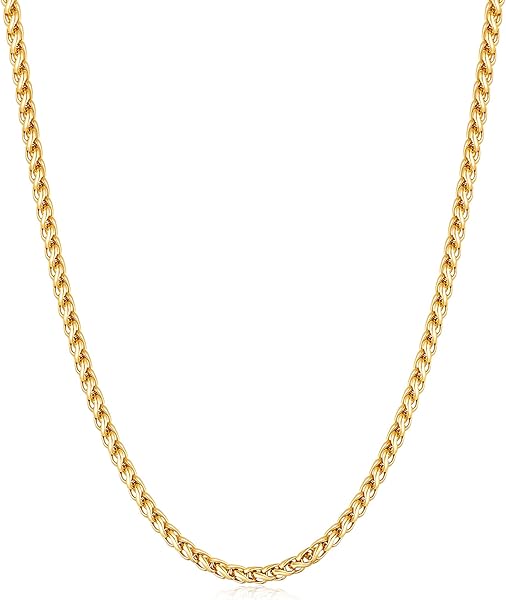 Fiusem 14K Gold Plated Wheat Chain Necklace for Men, 2/2.5/3/4/5mm Stainless Steel Necklace Chains for Men and Women 16-28 Inch