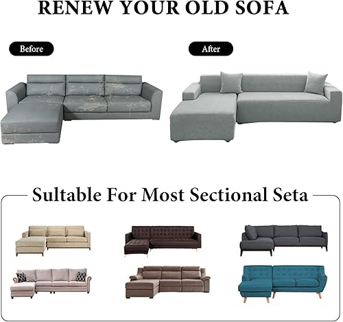 Miniatura 8 de OKYUK Funda para sofá modular en forma de L, 2 fundas de sofá impresas de alta elasticidad de 3 + 3 asientos + 2 fundas de almohada, protector