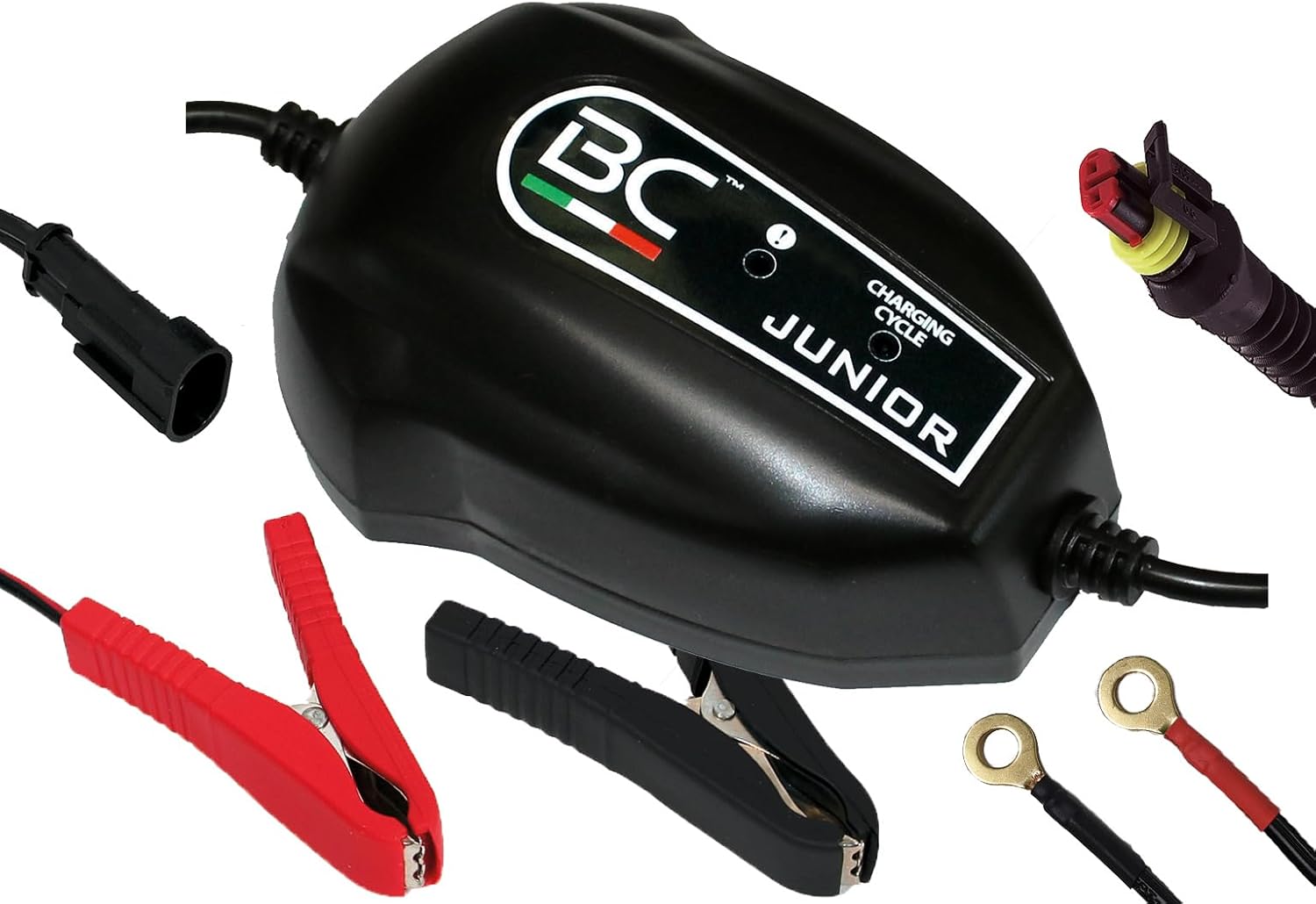 BC Junior 12V 1.5A Intelligent Battery Charger and Maintainer - 8 Step Trickle, Float, and Desulfation for Cars, Motorcycles, ATVs, and Deep Cycle Lead Acid Batteries - Compact Smart Design, U.S. Plug