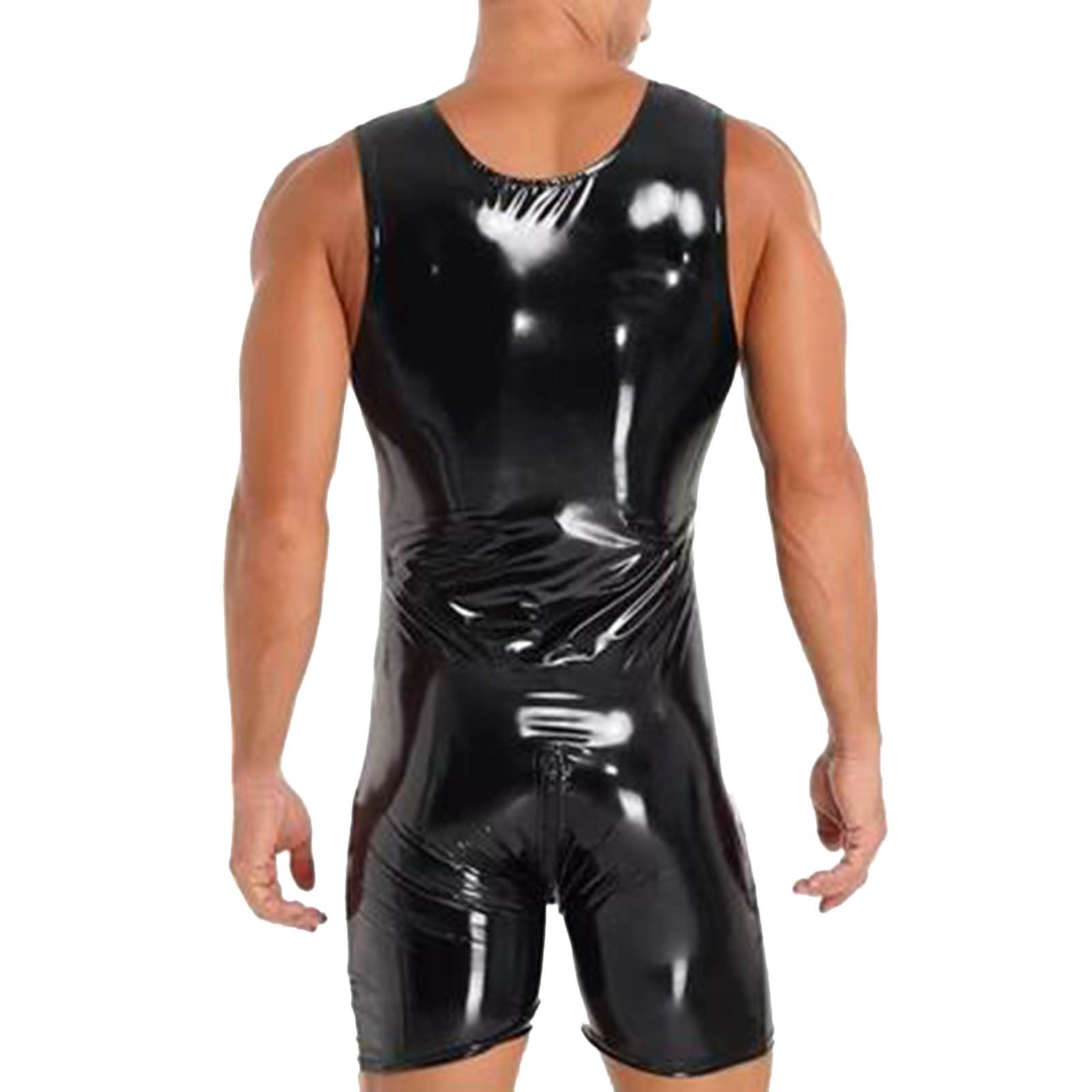 Mono de látex para hombre, traje de cuerpo completo, negro, flexible, brillante, brillante, sexy, ajustado, elástico