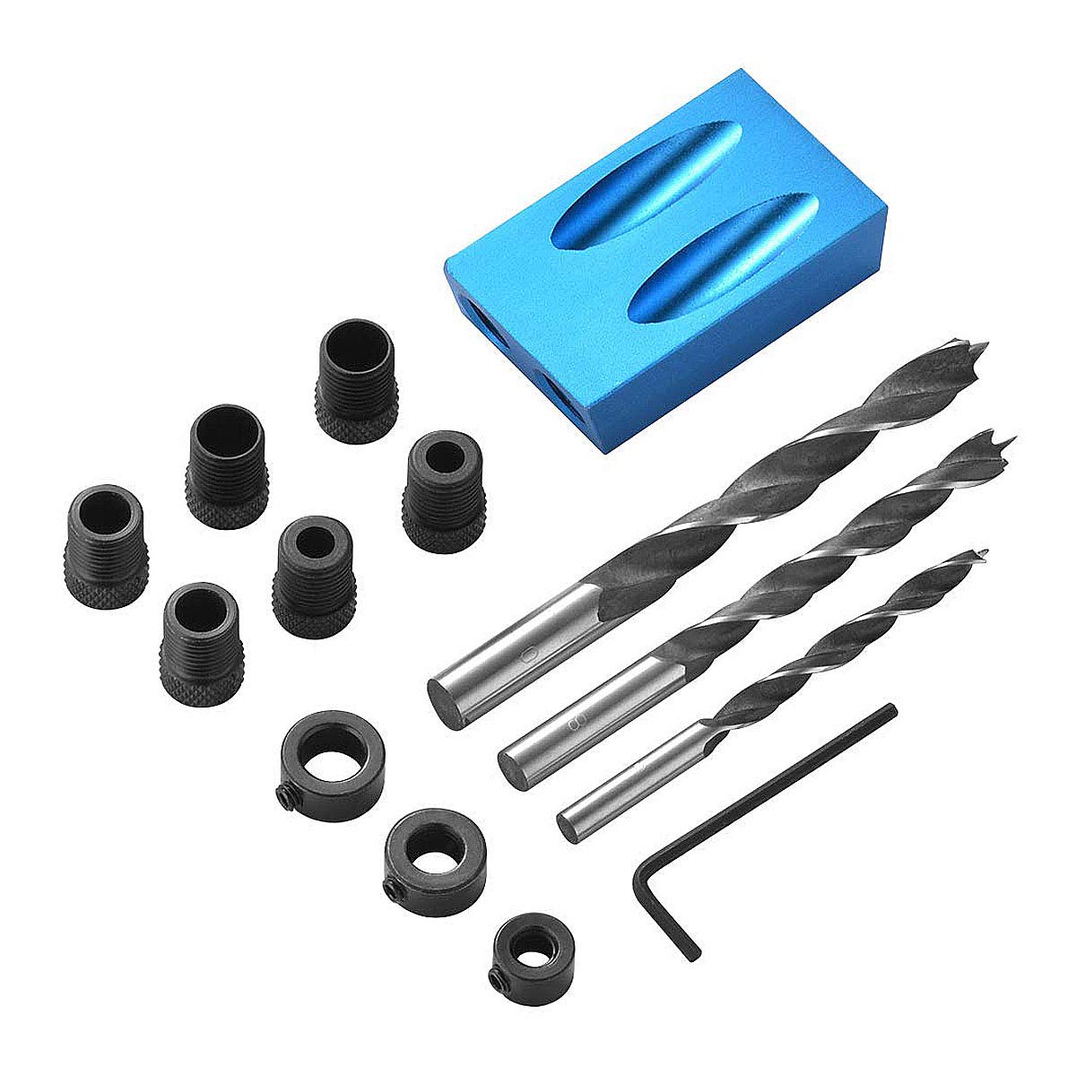 Pocket Hole Jig Kit with 6/8/ 10mm 15 Degree Bit Angle Drive Hole Drive Adapter for Woodworking Angle Drilling Guide