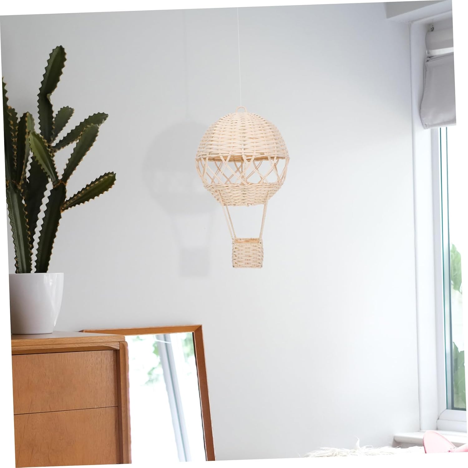 Natural Rattan Hot Air Balloon Lamp Shade Handmade Wicker Decor for Bedroom Living Room Unique Rustic Wall Holder Art Preschool Boy Girl Room Accent