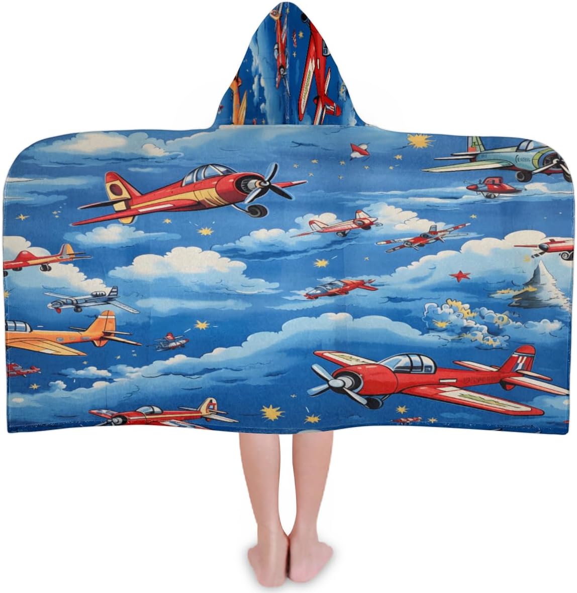 Kids Bath Towel Cartoon Plane Beach Towel with Hood Pool Cover Up for Girls Boys Soft Absorbent Hooded Bath Towel Toddler Towels for Beach, Pool