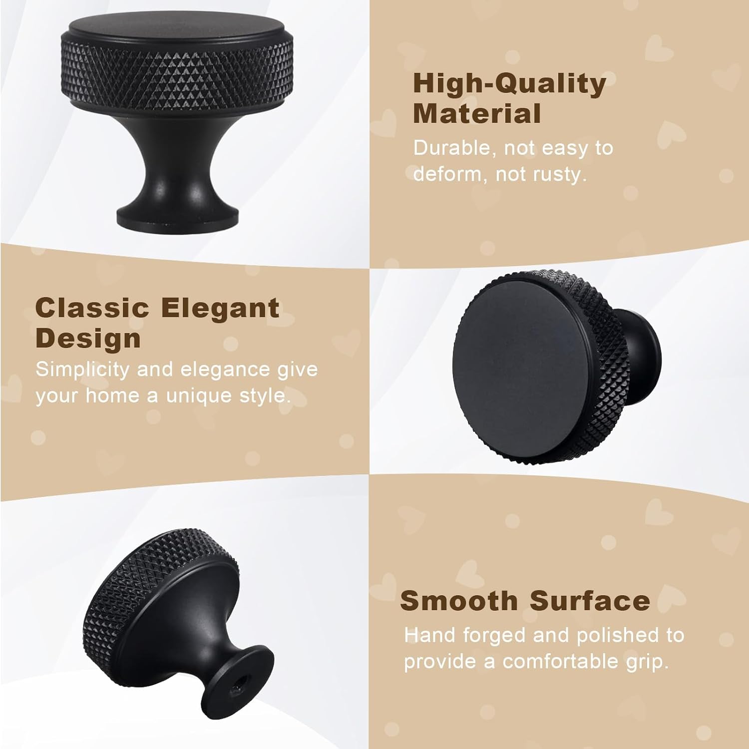 VEGCOO 12 Pack Matte Black Drawer Knobs, Single Hole Black Cabinet Knobs with Screws, Round Knurled Metal Wardrobe Knobs, Black Knobs for Drawers, Cupboard, Dresser (Matte Black)