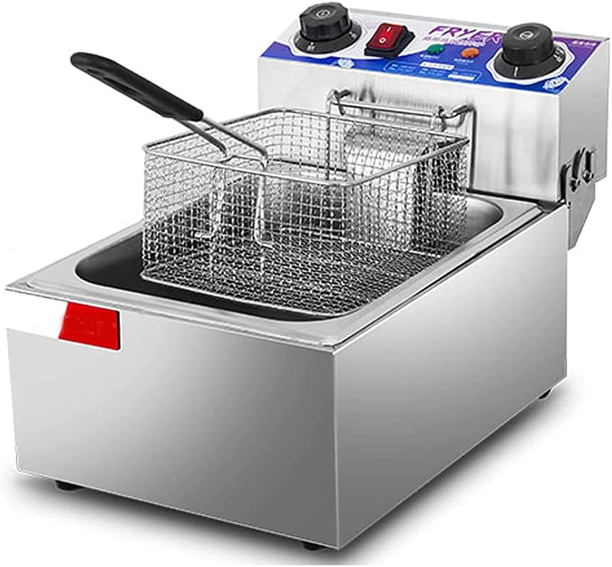Commercial Fryer, 10L Stainless Steel Single Tank 2500W Table with Cover Basket Oil Temperature Controller Home Restaurant Kitchen Equipment,Double