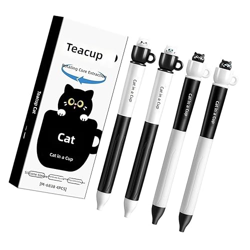 4Pcs Feline Theme Gel Inks Pen Twist Action Ergonomic Silicone