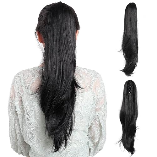 Miniatura 7 de MFZZKAP - Extensión de cola de caballo color negro natural, extensiones de cola de caballo con clip de garra, extensiones de cabello rizado de 12