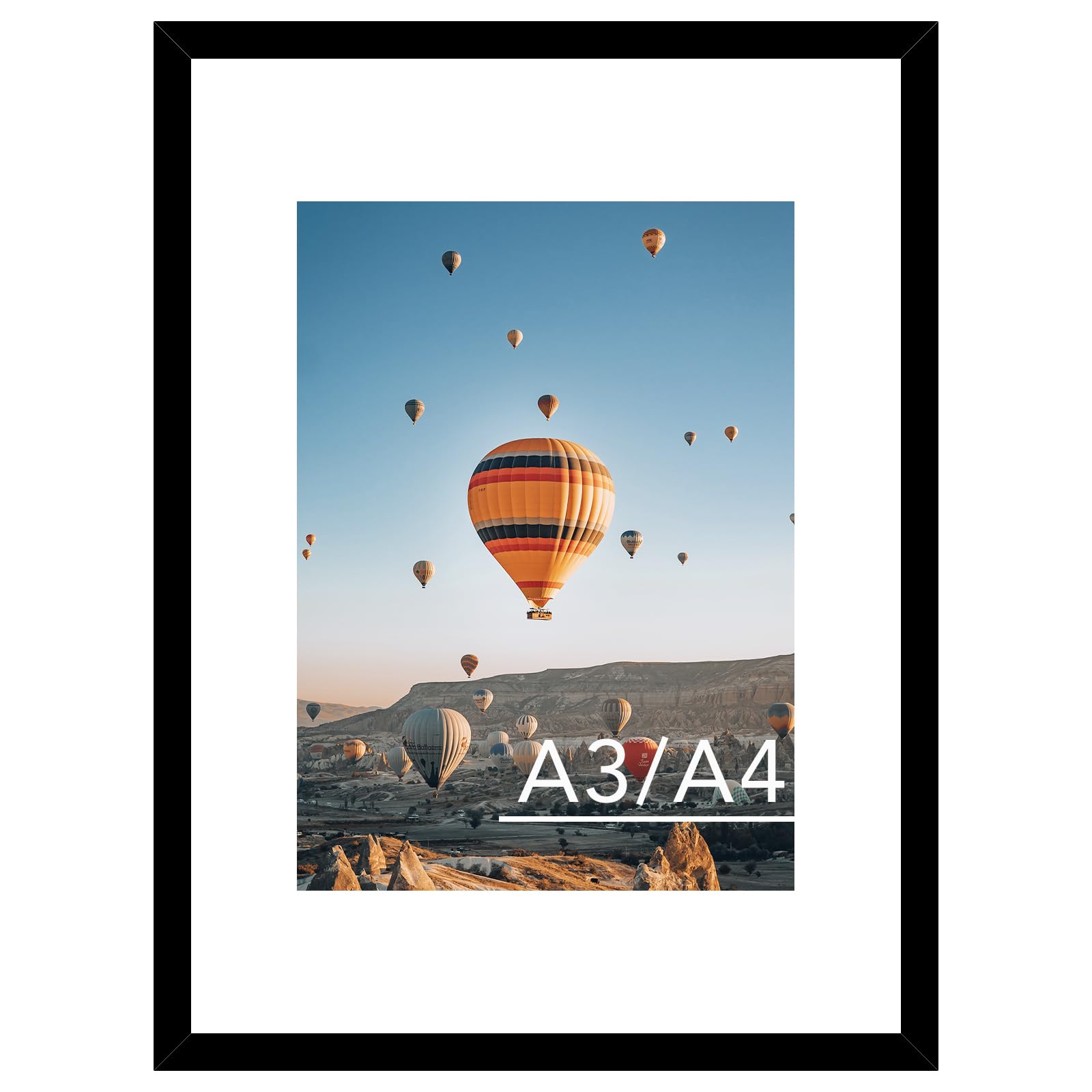 JCJMY 11.7x16.5 A3 Picture Frame Black with 8.3x11.7 A4 Mat, Display Photo 8.3x11.7 with Mat or 11.7 x 16.5 Without Mat, Wall Hanging Large Frame with Plexiglass, Black