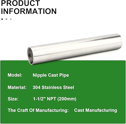 Miniatura 662 de TAISHER 2 accesorios de tubería de acero inoxidable, 1/2 "NPT x 1/2" NPT macho roscado, tubo fundido de pezón de 6 pulgadas de longitud 1.969 in
