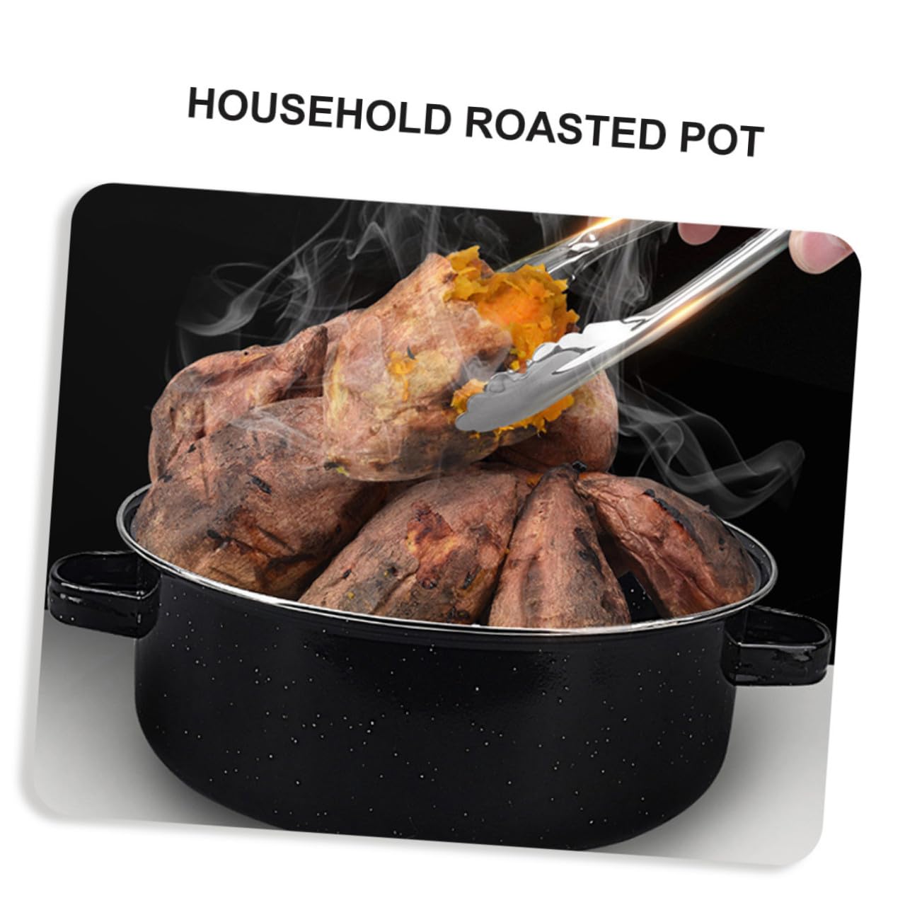 Homoyoyo Pot à Rôtir et Bords Lisses avec Conduit de Fumée en Fonte Noire Économie D'énergie pour Patates Douces, Châtaignes et Ailes de Poulet Four