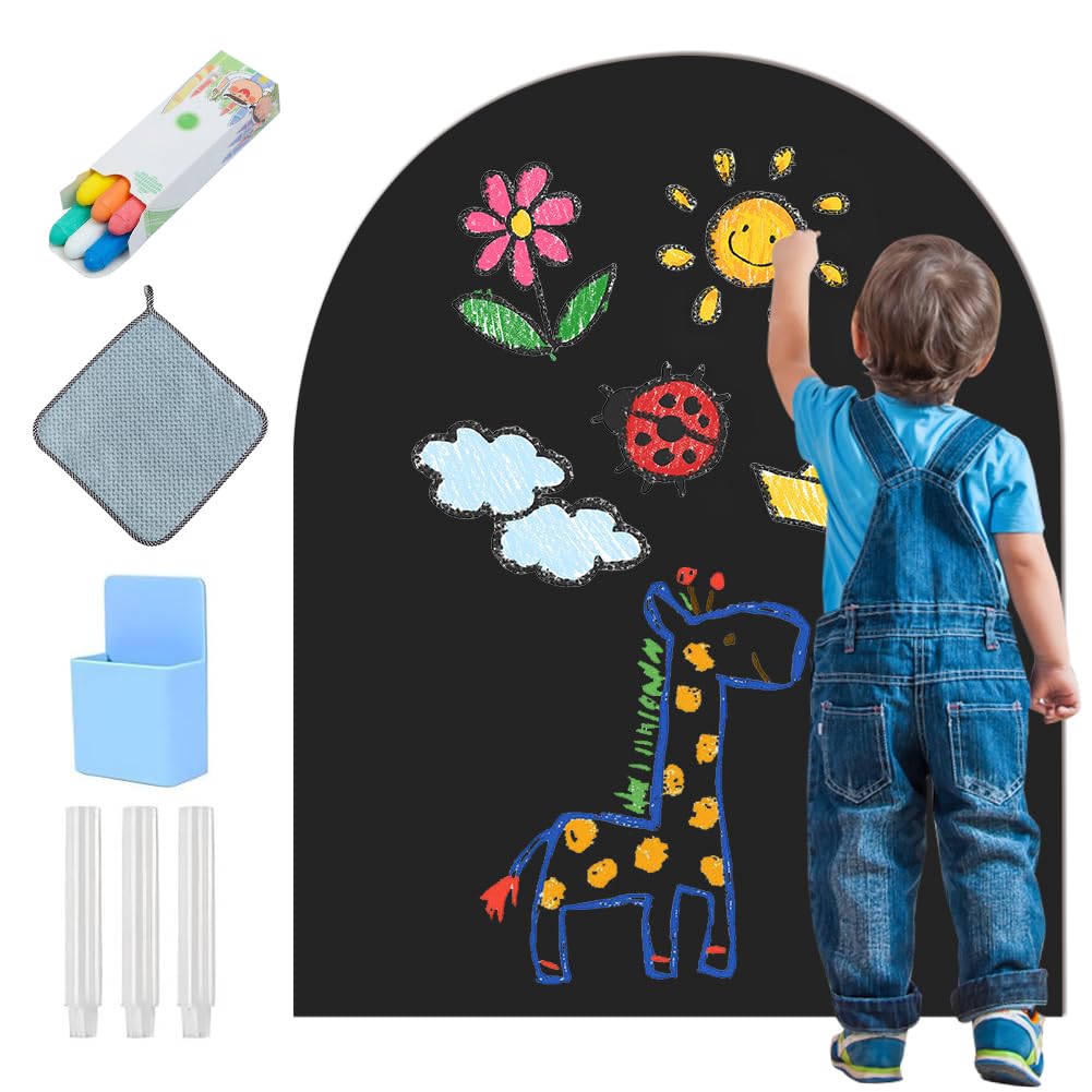 Tableau magnétique pour enfants, 80 x 100 cm, tableau à dessin magnétique avec boîte de rangement et chiffon de nettoyage, panneau magnétique incurvé pour garçons et filles (noir)
