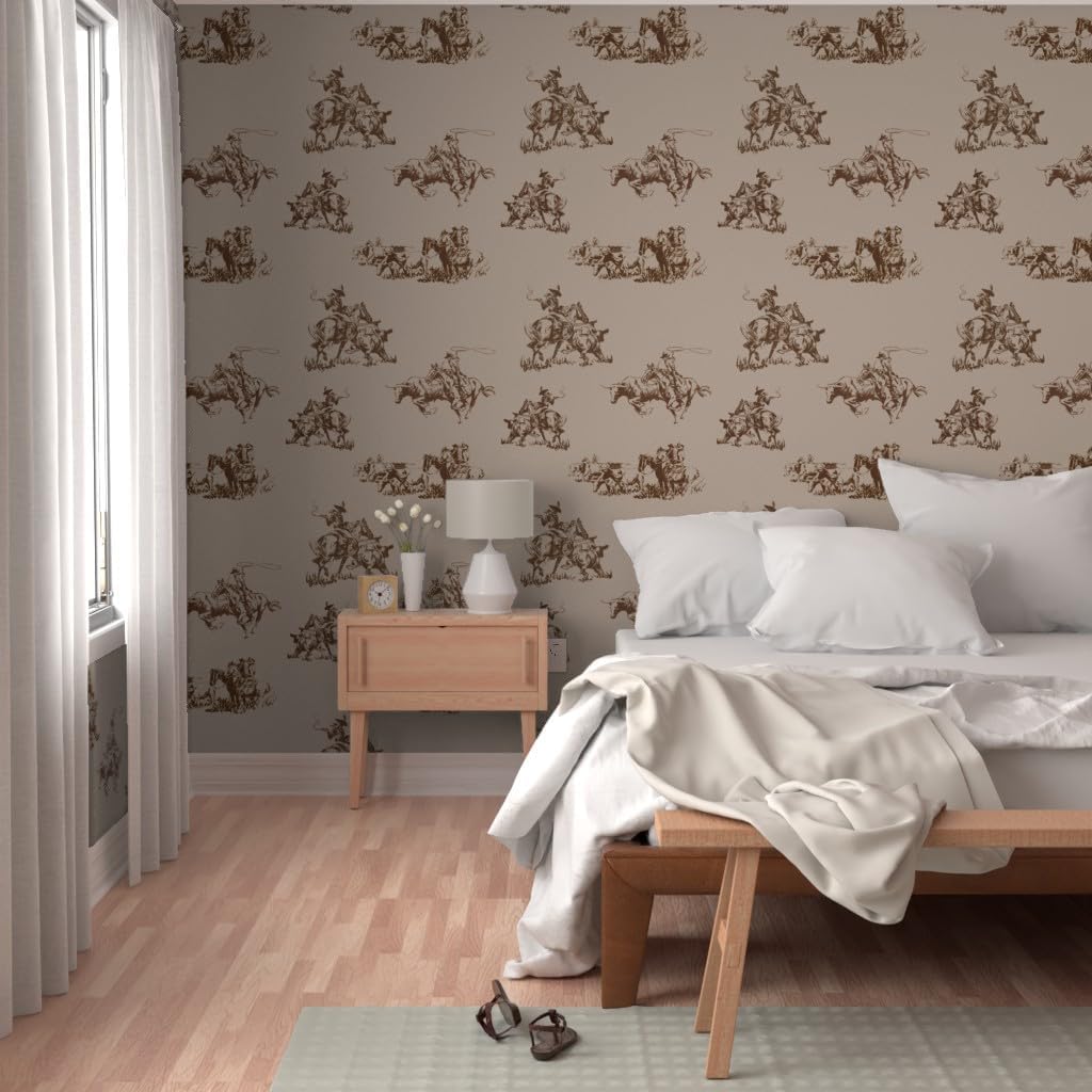 Spoonflower Removable Wallpaper 3ft x 2ft - Western Cowboy Rustic Lodge Sepia Neutral Brown Wild West Ranch Custom Pre-Pasted Wallpaper