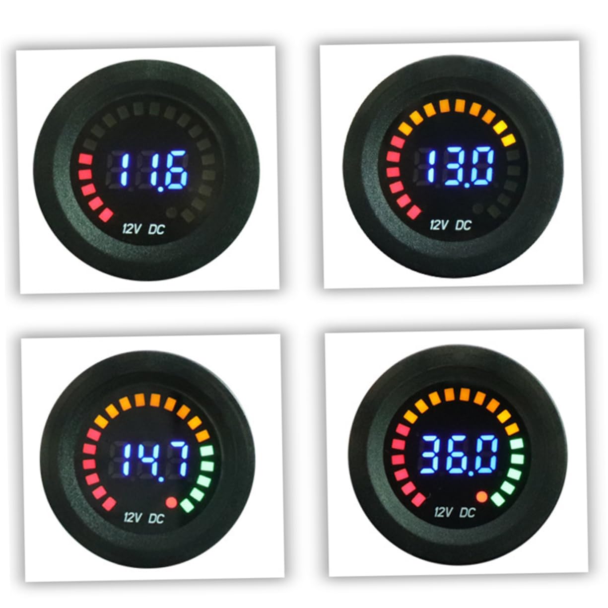 Gatuida 2piezas Voltímetro Digital De Pantalla Colorida Para Coche y Motocicleta Medidor De Voltaje De Batería Visualización Led Fácil Instalación y Compacto