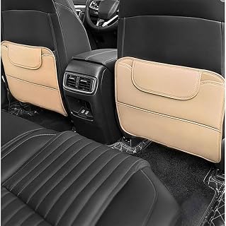 2 PCS Car Seat Kick Mats for Seat MII Electric Ibiza Leon Arona Ateca Tarraco, Leather Seat Back Anti-Kick Pad, Waterproof, Scratch-Resistant Seat Back Protector for Kids,A-Beige