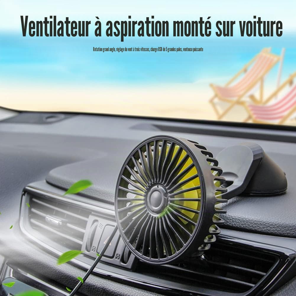 Demiawaking Ventilateur de voiture USB 12 V 24 V 3 vitesses avec ventouse (02)