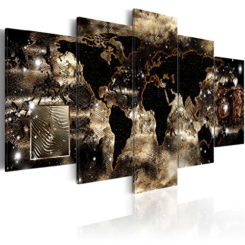 murando Quadro 200x100 cm 5 Pezzi Stampa su Tela in TNT XXL Immagini Moderni Murale Fotografia Grafica Decorazione da Parete cittamappa del Mondo Nero Oro Marrone k-A-0008-b-p