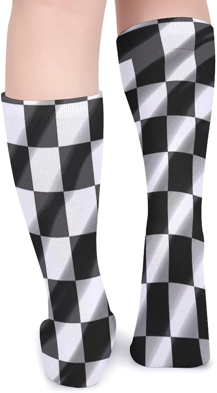 Black White Race Checkered Flag Crew Socks Soft Thermal Socks | Socks for Men Women-Casual Wicking,High Stocking for Sports Running-Long Thin Tube Sports Breathable