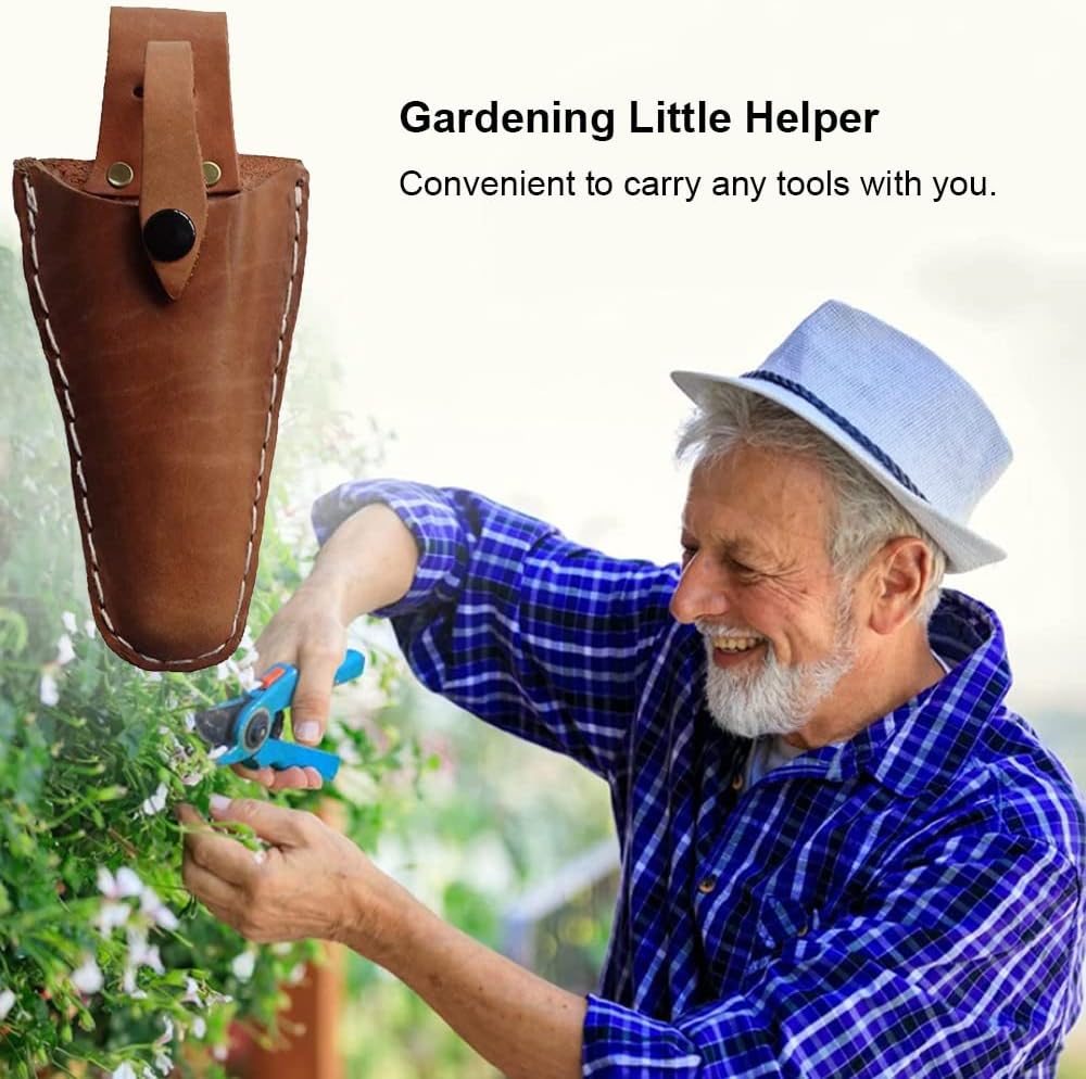 2 PCS Leather Pruner Holster Hanging Pouch with Safety Lock for Pliers Pruner (Pruner not Included)