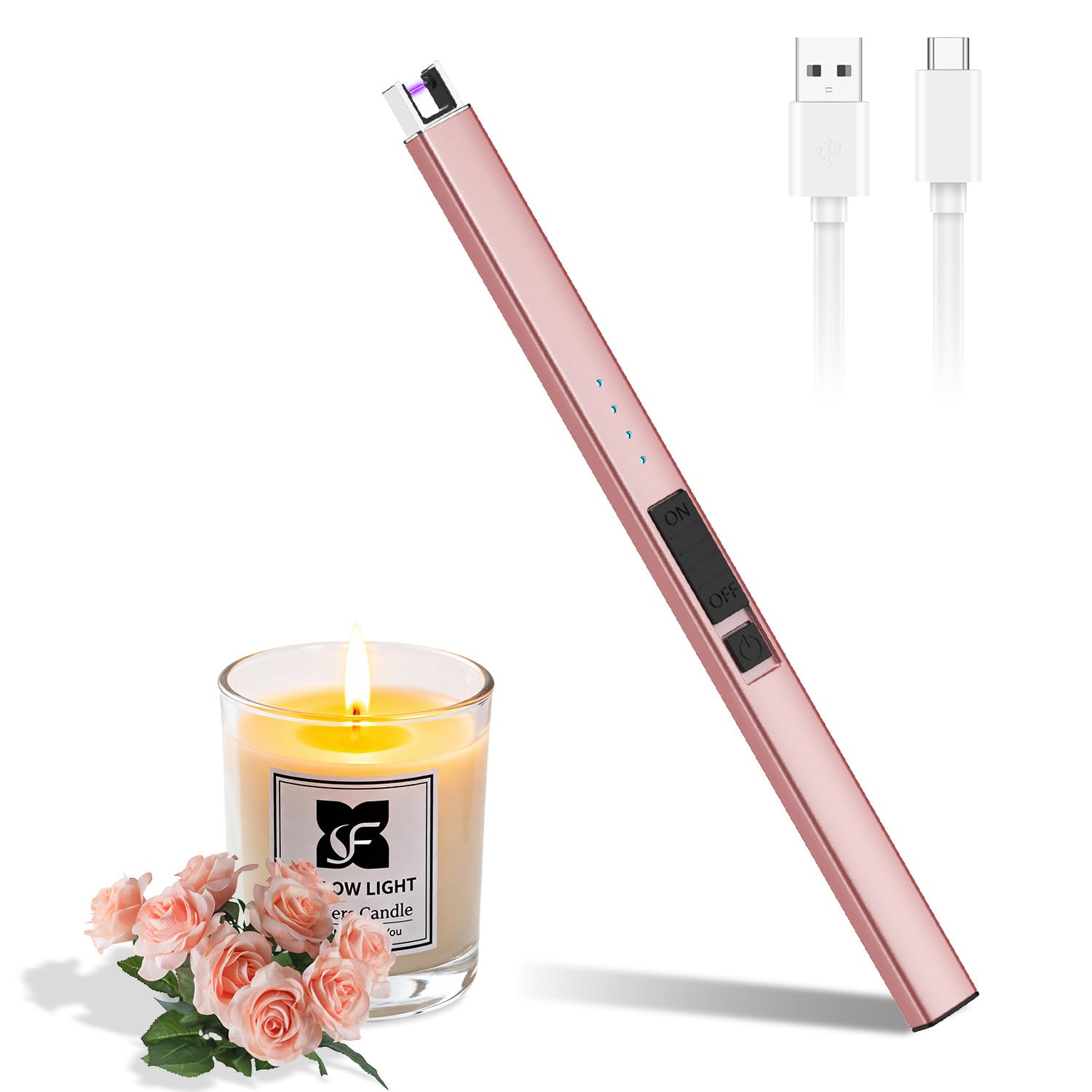 Kiscolor Rose Gold Electric Candle Lighte Rechargeable Lighters -Electric Lighter Candle Lighters For Candle Usb Rechargeable Plasma Arc Lighter (Rose Gold)