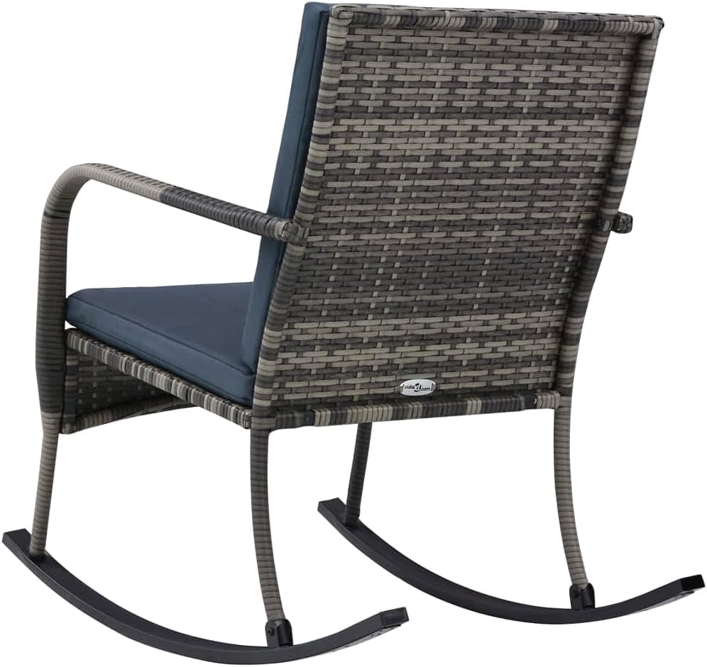 vidaXL Rocking Chair Anthracite PE Rattan, Powder-Coated Steel, Polyester