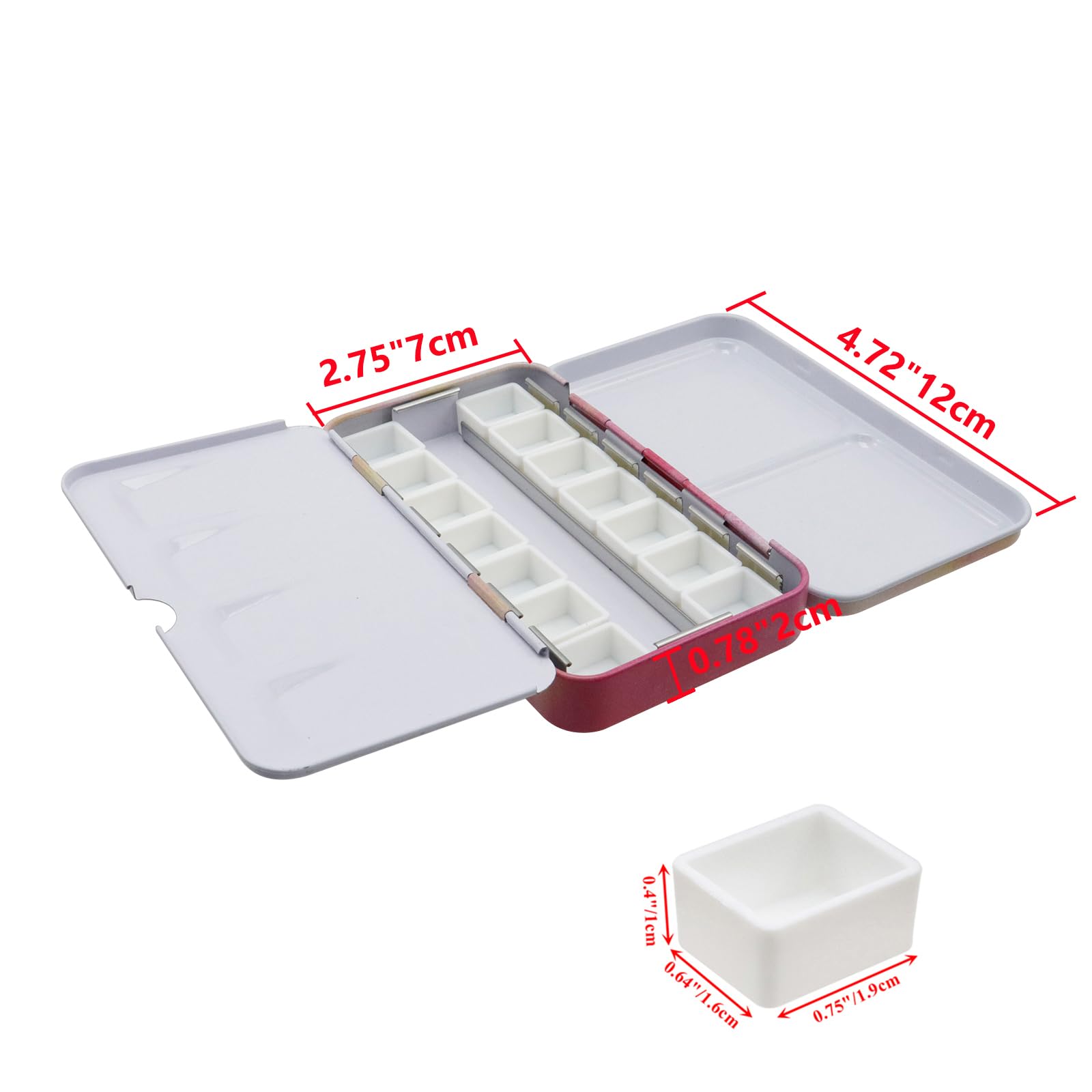 Bitray Palette d'aquarelle vide en métal avec couvercle - Petit plateau rose avec 14 bacs vides pour artistes, artisans et amateurs de peinture