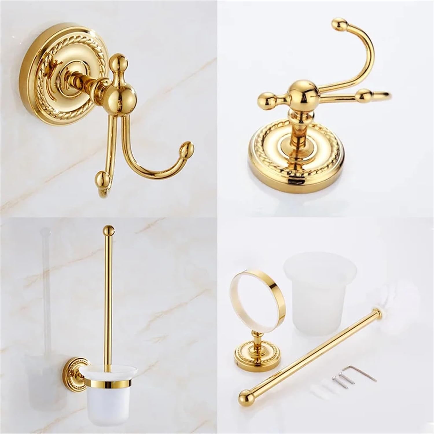 Gold Bath Hardware Set Bathroom Accessories Shelf Soap Dish Toilet Paper Holder Dispenser Robe Hook ELM53G(Hooks)