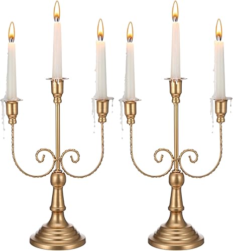 2 candelabros dorados, 3 brazos de 11.8 pulgadas, portavelas de metal para candelabros temáticos de fiesta, mesa, centro de mesa, decoración,