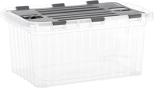 Superio Caja de almacenamiento con tapas con bisagras, contenedores de plástico para organizar con tapa adjunta, cajas apilables, sin BPA,