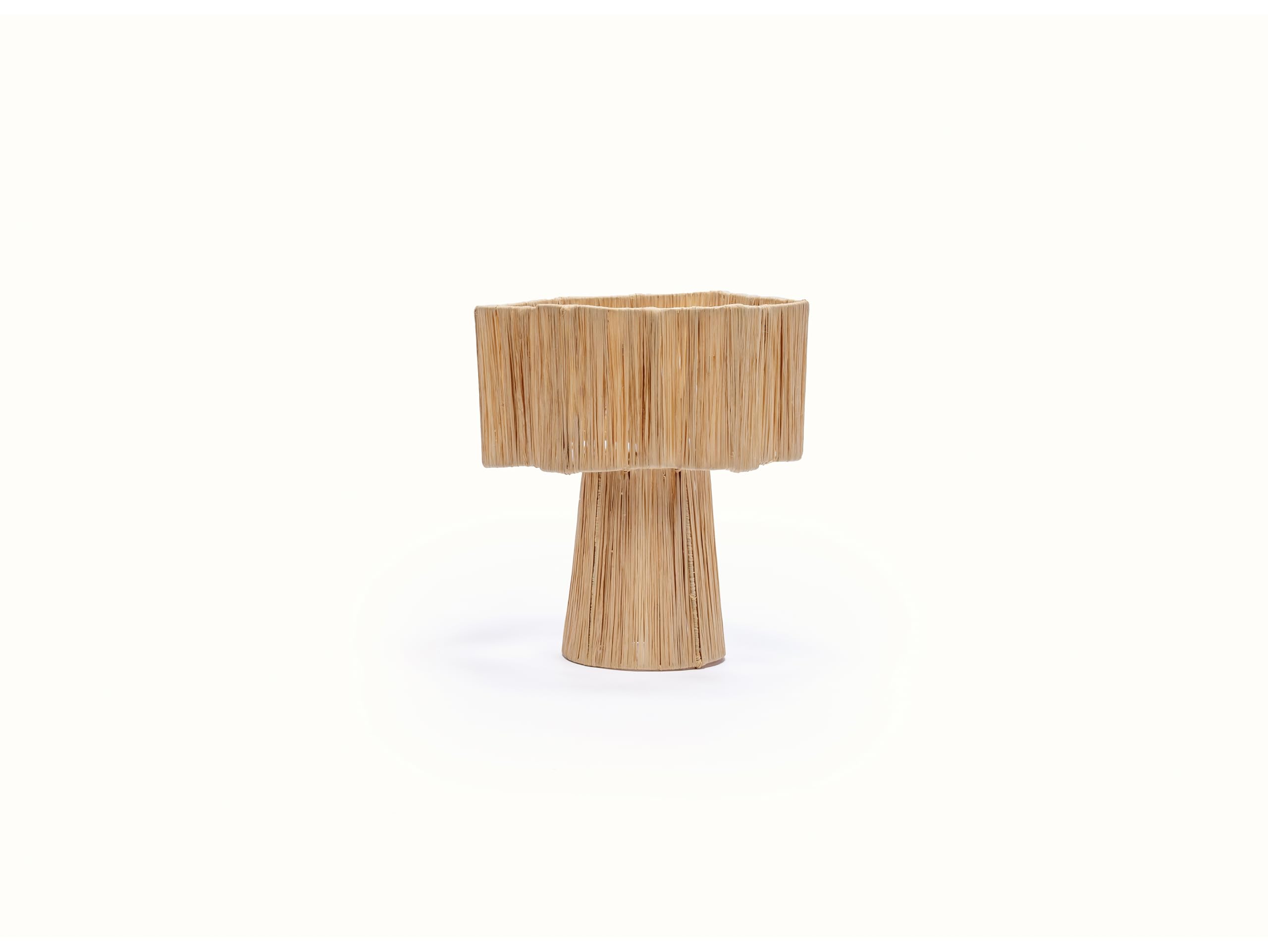 Lámpara de Mesa Artesanal de Rafia, Diseño Floral, 30 cm, Estilo Marroquí, Color Natural