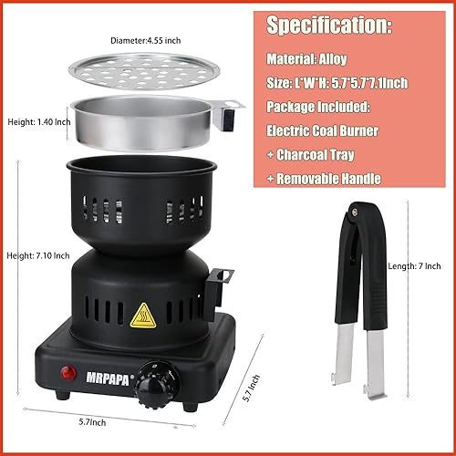 Miniatura 4 de Quemador de carbón de narguile - Arrancador eléctrico Mrpapa de carbón eléctrico, estufa eléctrica duradera y multiusos aprobada por ETL, 120 V ~