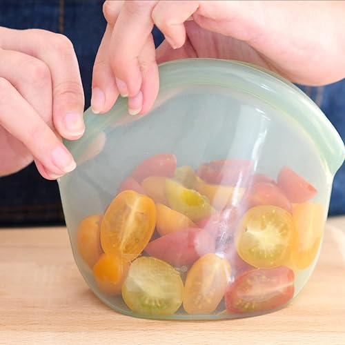 Vista 13 de Food Huggers Hugger Bags - Bolsa reutilizable de silicona para almuerzo y aperitivos, almacenamiento duradero, sin bisfenol A, apta para Ámbar