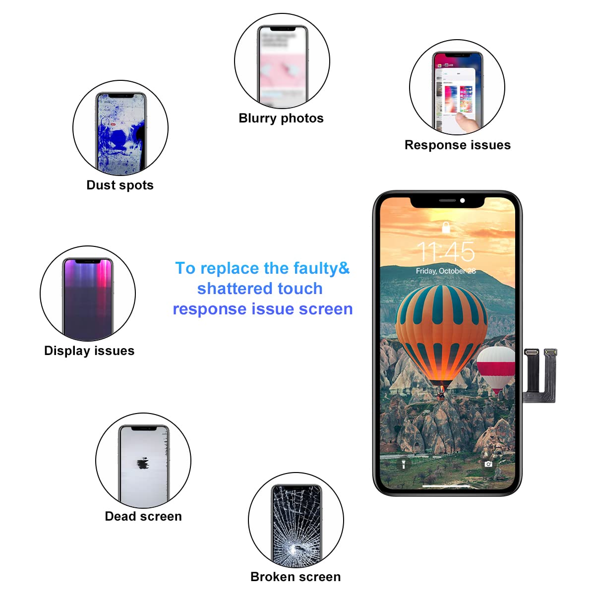 Dinow iPhone 11 wyświetlacz do iPhone 11, wyświetlacz 6,1", iPhone 11, iPhone 11, zestaw naprawczy z zestawem naprawczym, kompatybilny z modelami A2111, A2223, A2221