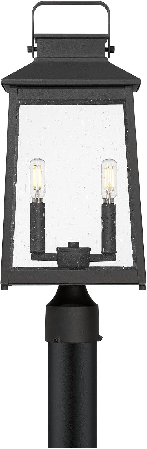 Jubliee 20 1/4" High Modern Outdoor Post Light Fixture Pole Porch House Exterior Lantern 2-Light Weatherproof Black Metal Clear Seeded Glass Shade Outside Front Door Patio Garage - John Timberland