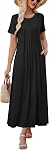 KILIG Womens 2026 Summer Casual Short Sleeve Crewneck Dresses Pleated Flowy Beach Vacation Maxi Dress with Pockets
