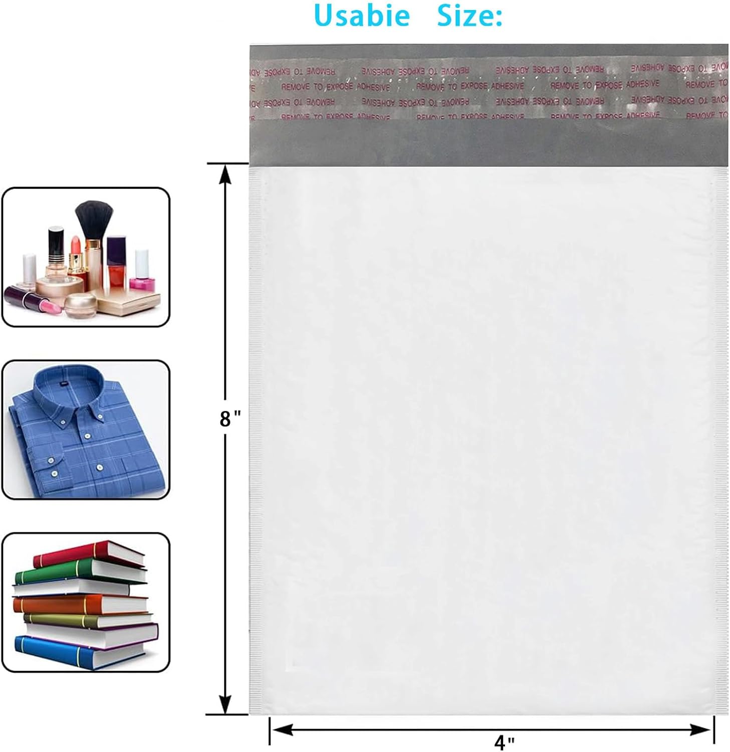 #000 Poly Bubble Mailer Envelopes Bag Padded, 4 x 8 inch, White, 100 Count