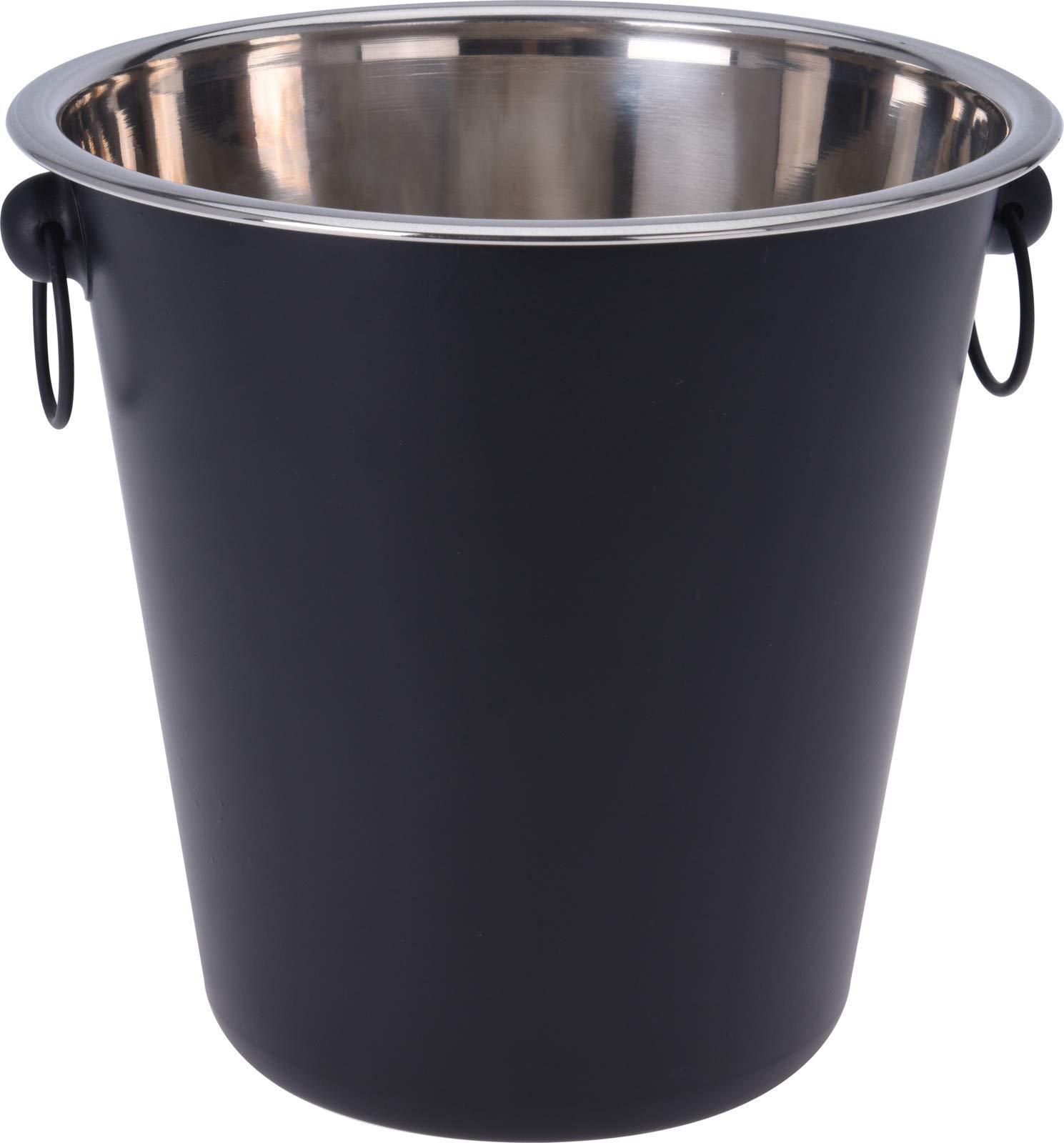 Bambelaa! Enfriador de champán, acero inoxidable, grande, brillante, con asas de anillo, cubo de vino, enfriador de champán, enfriador de botellas, color negro (diámetro aprox. 22 cm)